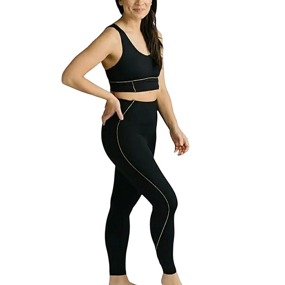 ZYIA High Rise Leggings Black Gold Gilded Detailing Workout Gym Size 0 Womens - Picture 8 of 13